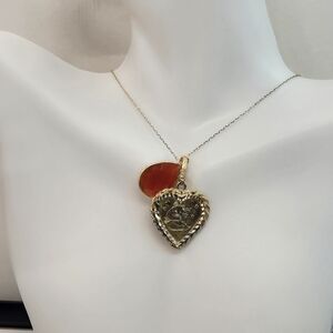 925 Goldplated  Heart Pendant Necklace And Carnelian Gemstone
